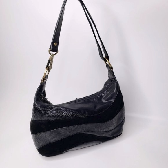 Sereta Black Leather and Suede Mix Shoulder Purse - Picture 4 of 14